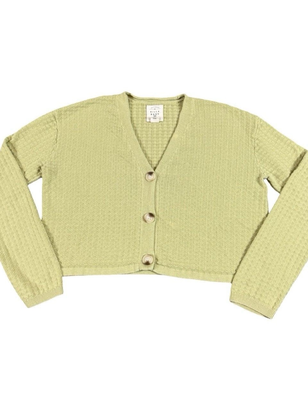 Billabong Cropped Sage Green Button-Front Knit Cardigan